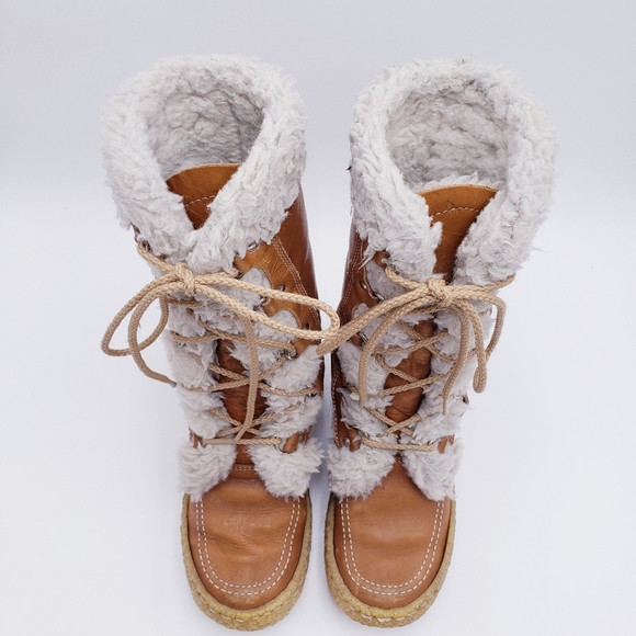 Vintage Cabela's Mid-Calf Shearling Lined Brown Leather Chunky Heel Boots Size 7 - Picture 6 of 10